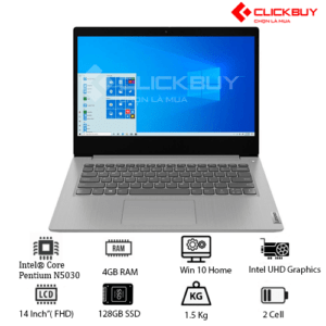 Laptop Lenovo IdeaPad 3 14IGL05 ( Intel Pentinum N5030/4GB DDR4/SSD 128GB/Intel UHD Graphics/14inch/2Cell/Win10 Home/Platinum Grey)